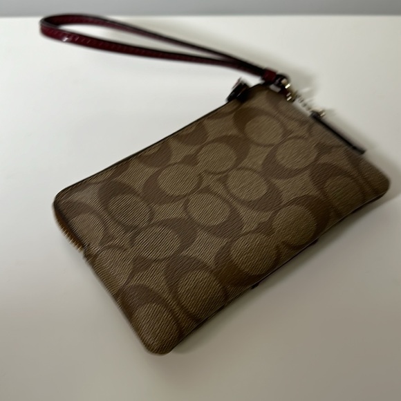 Burgundy Tan Coach Leather Wristlet Wallet with Zip - Picture 6 of 12